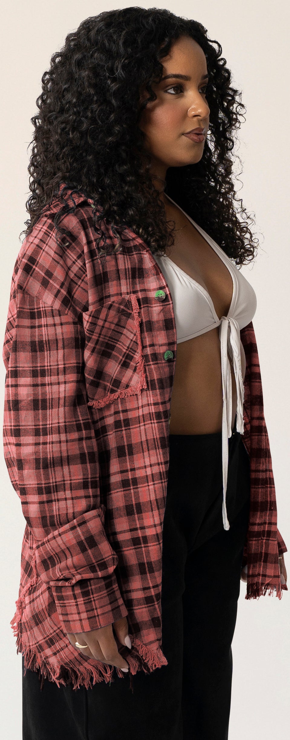 Raw Hem Flannel Shirt