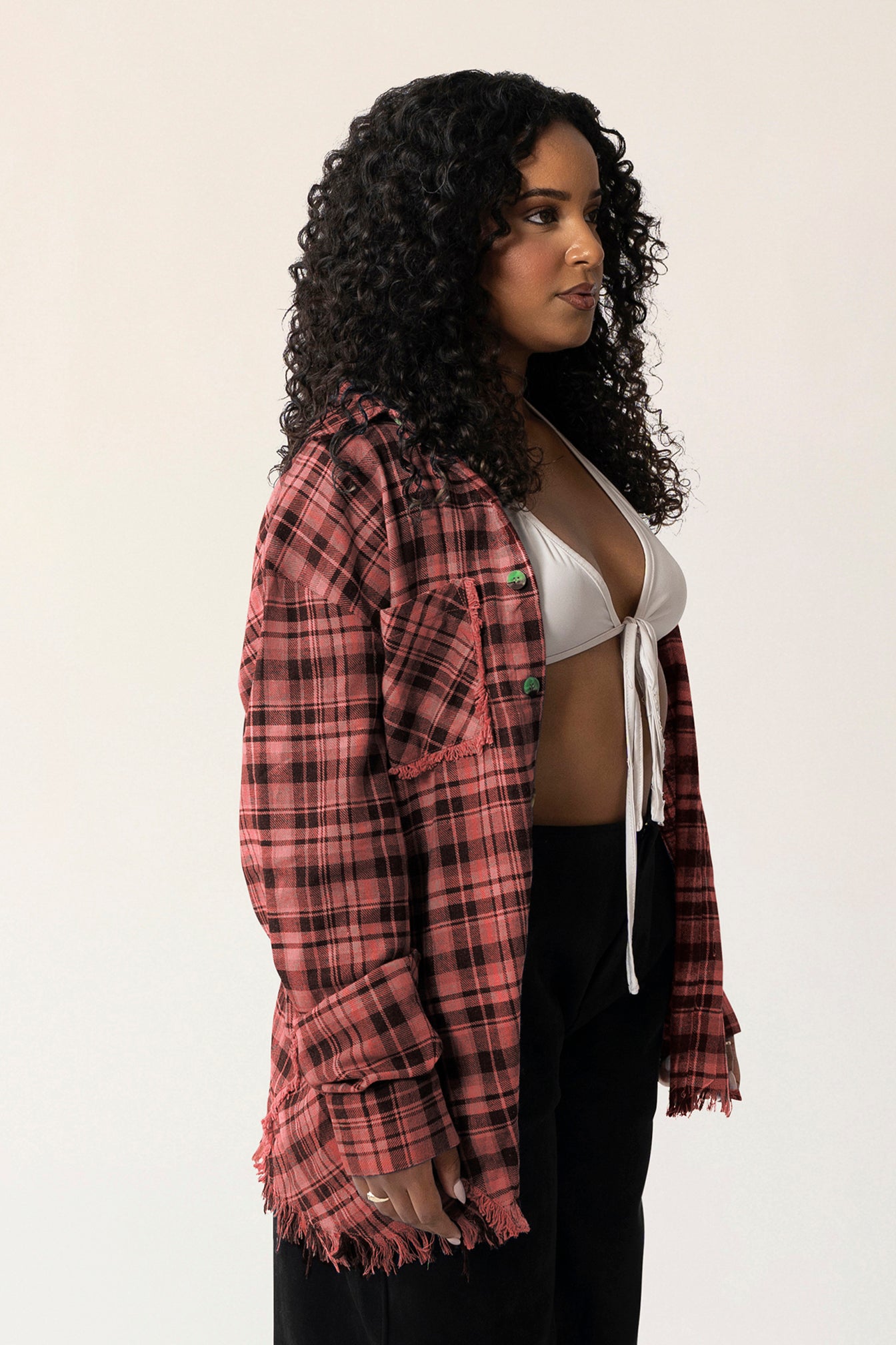 Raw Hem Flannel Shirt