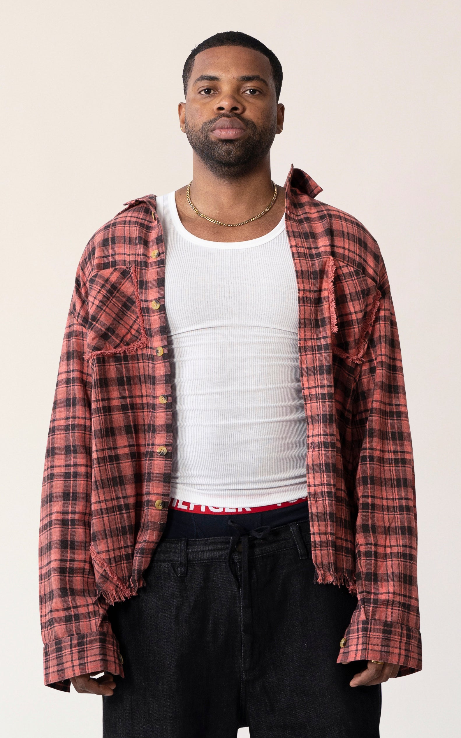 Raw Hem Flannel Shirt
