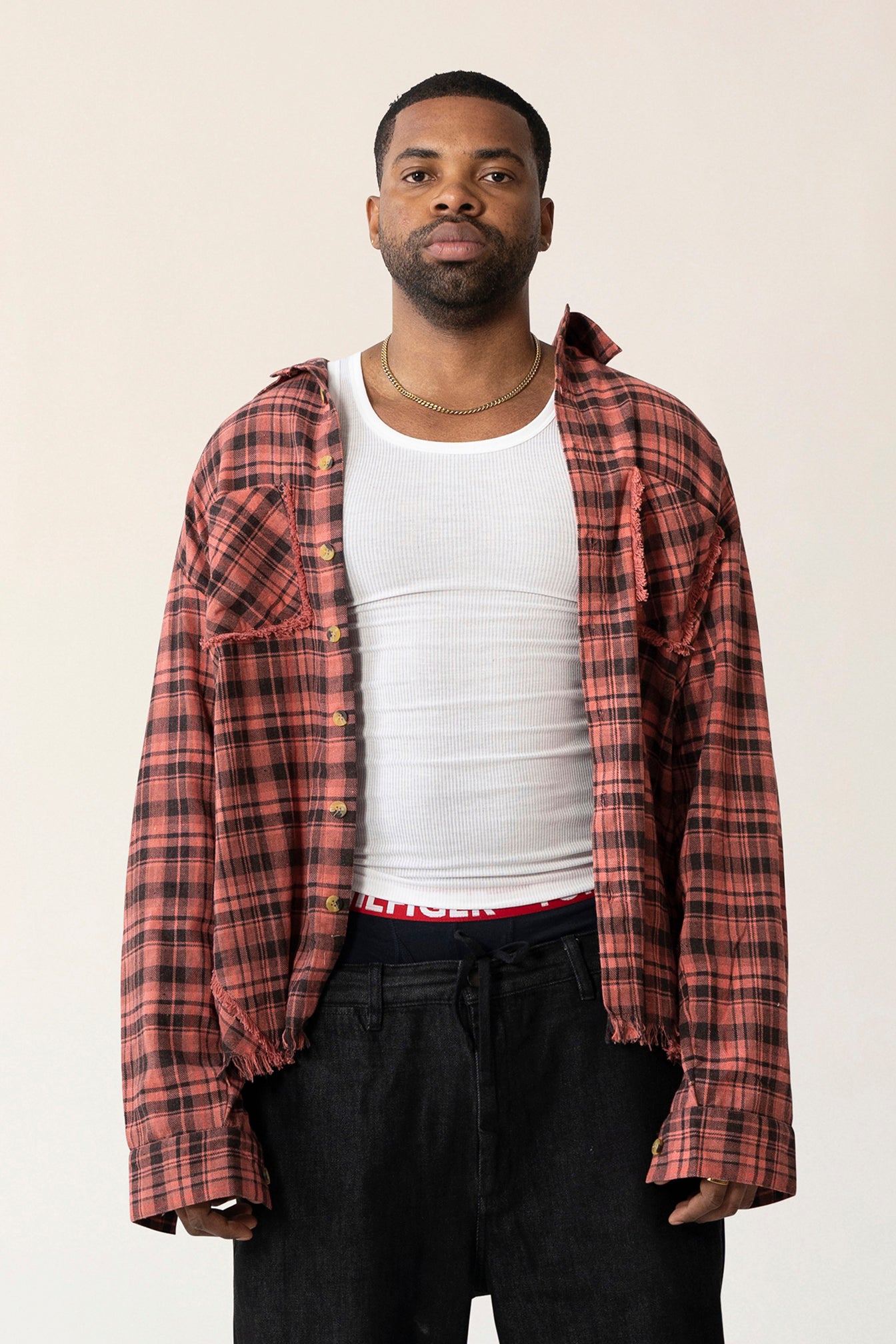 Raw Hem Flannel Shirt