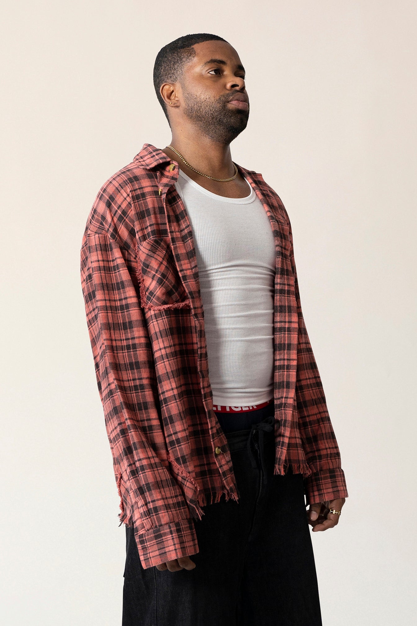 Raw Hem Flannel Shirt