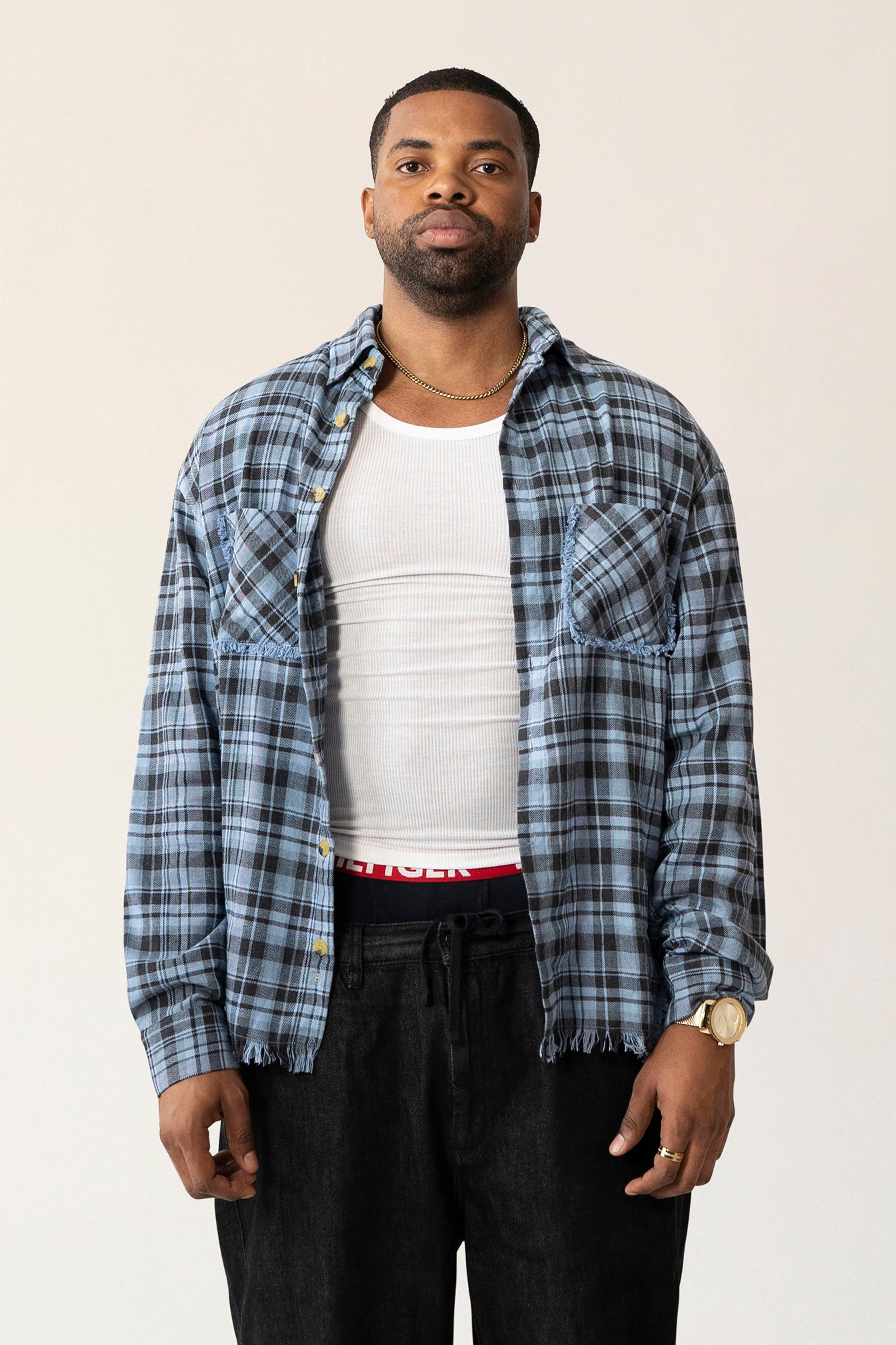 Raw Hem Flannel Shirt