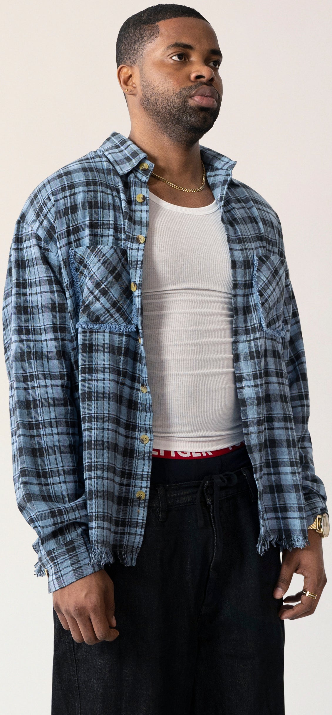 Raw Hem Flannel Shirt