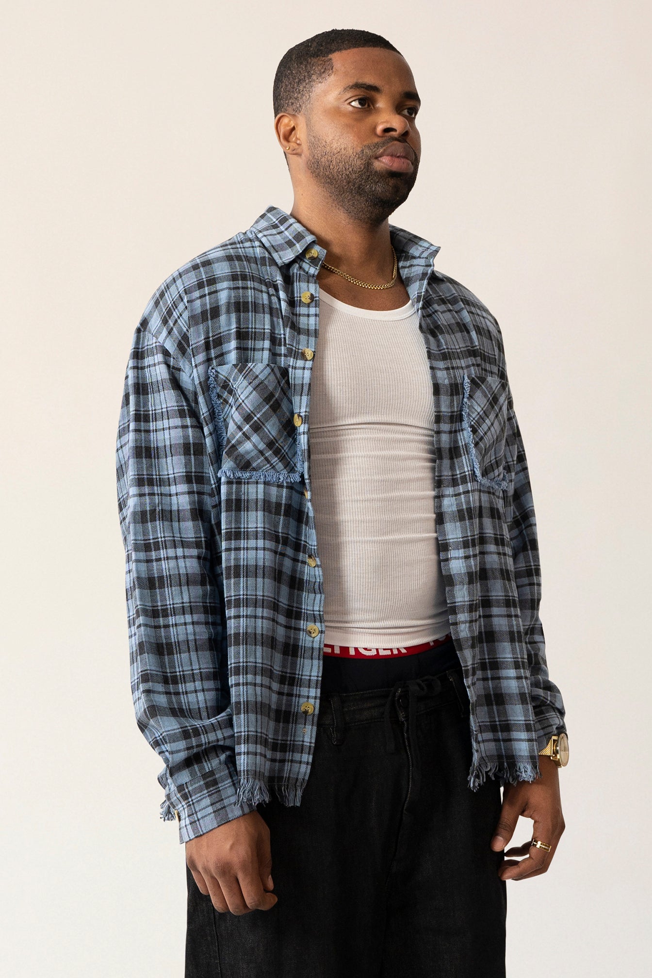 Raw Hem Flannel Shirt