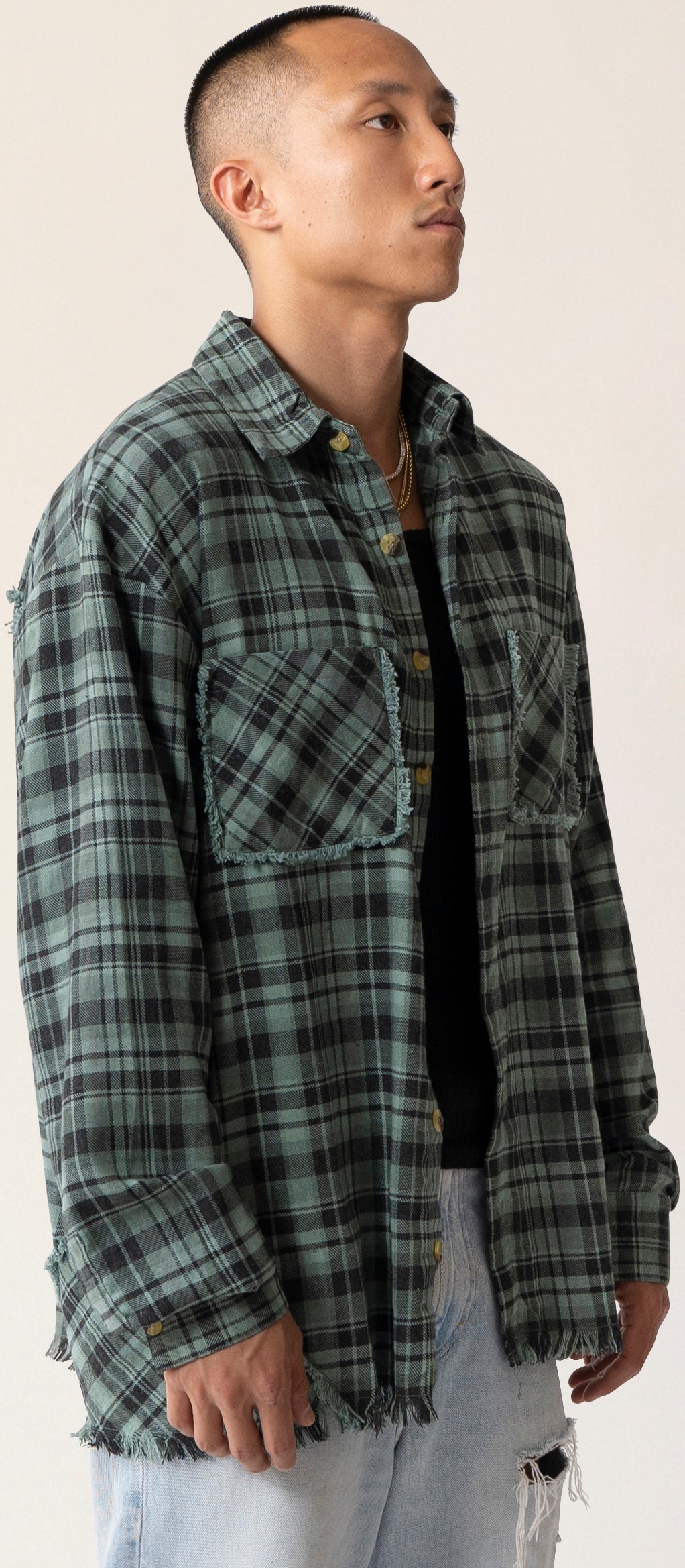 Raw Hem Flannel Shirt