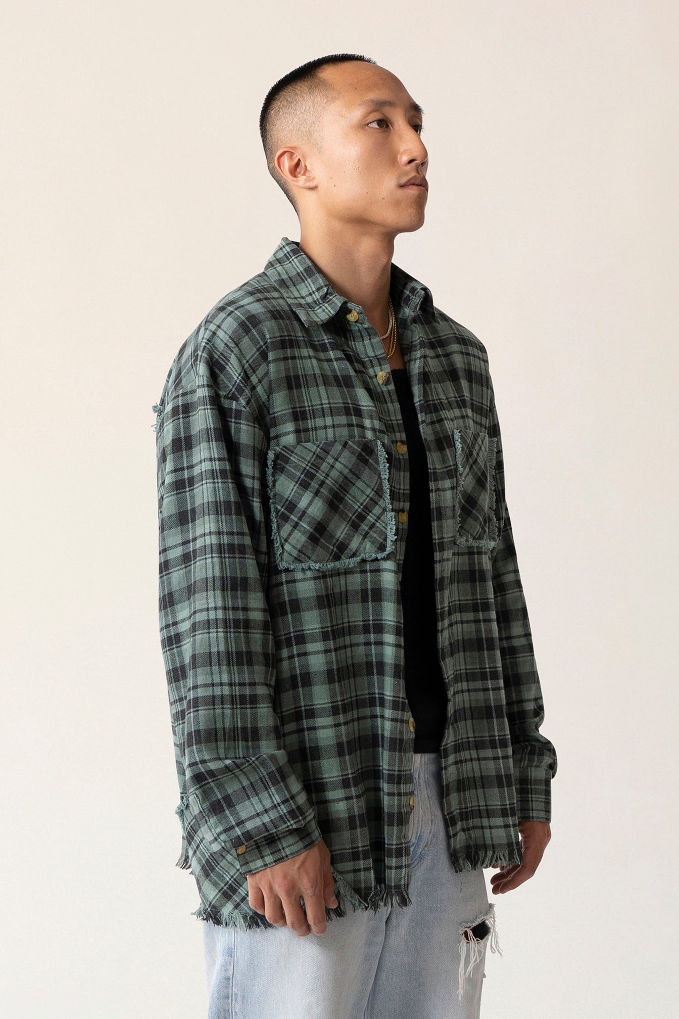 Raw Hem Flannel Shirt