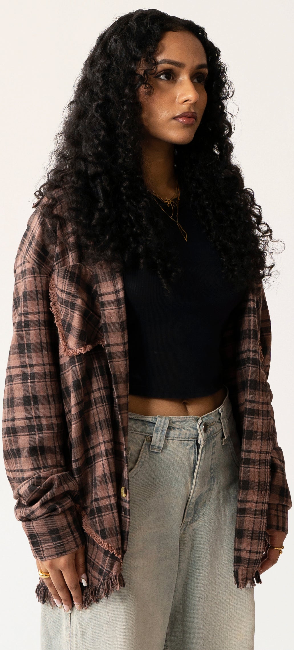 Raw Hem Flannel Shirt