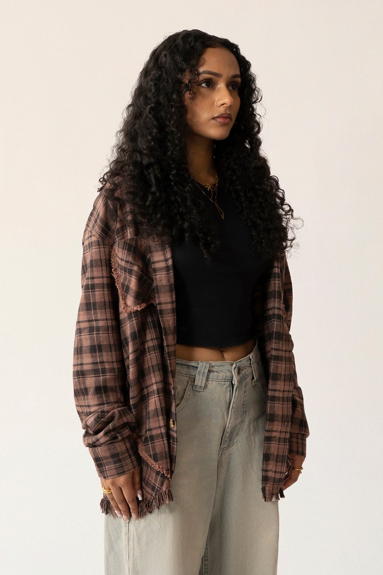 Raw Hem Flannel Shirt