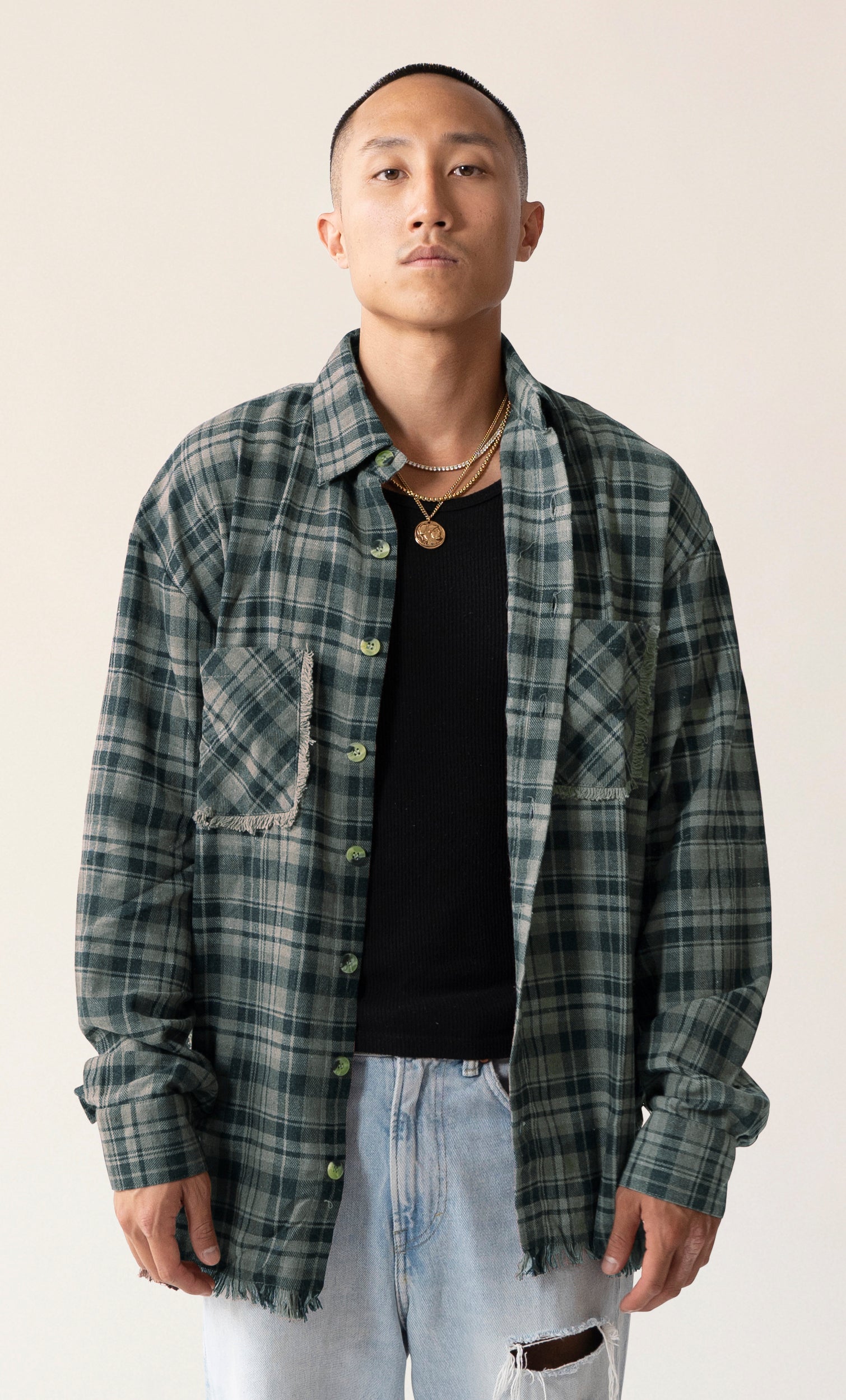 Raw Hem Flannel Shirt