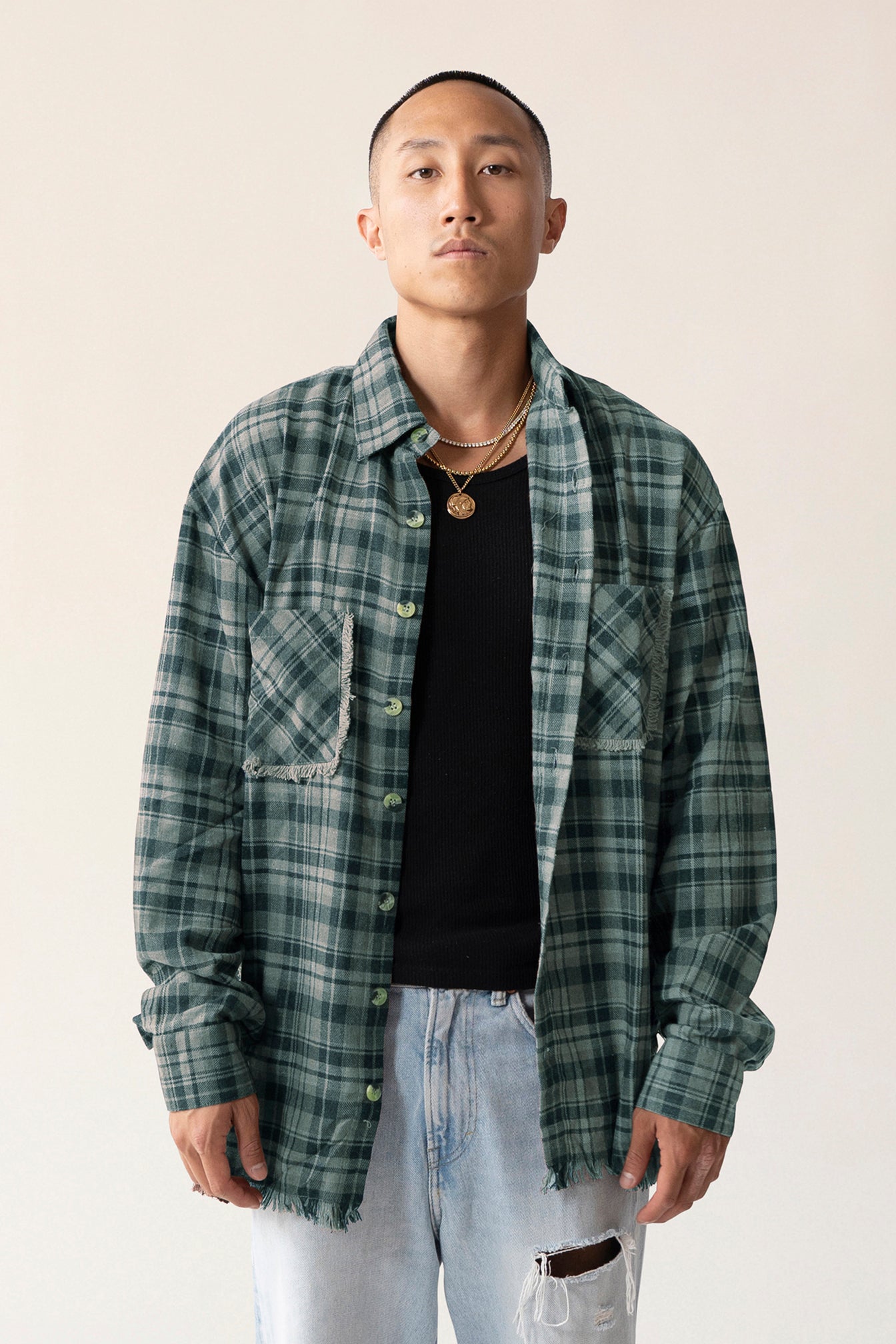 Raw Hem Flannel Shirt