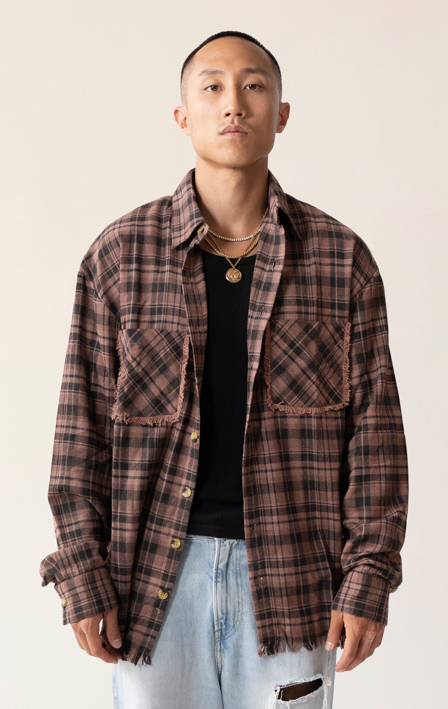 Raw Hem Flannel Shirt