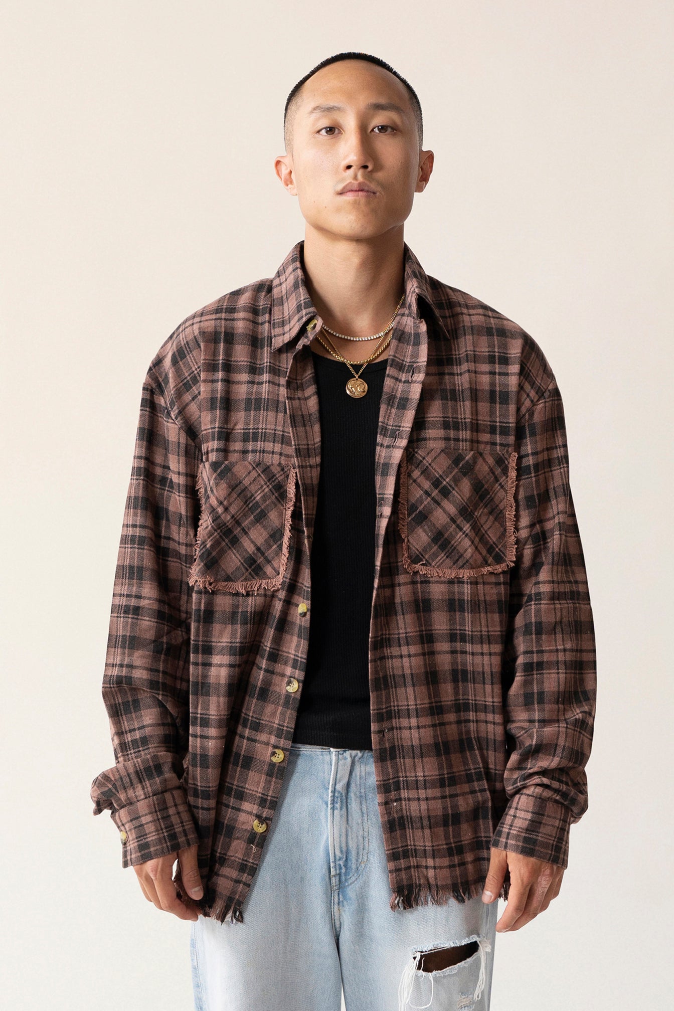 Raw Hem Flannel Shirt