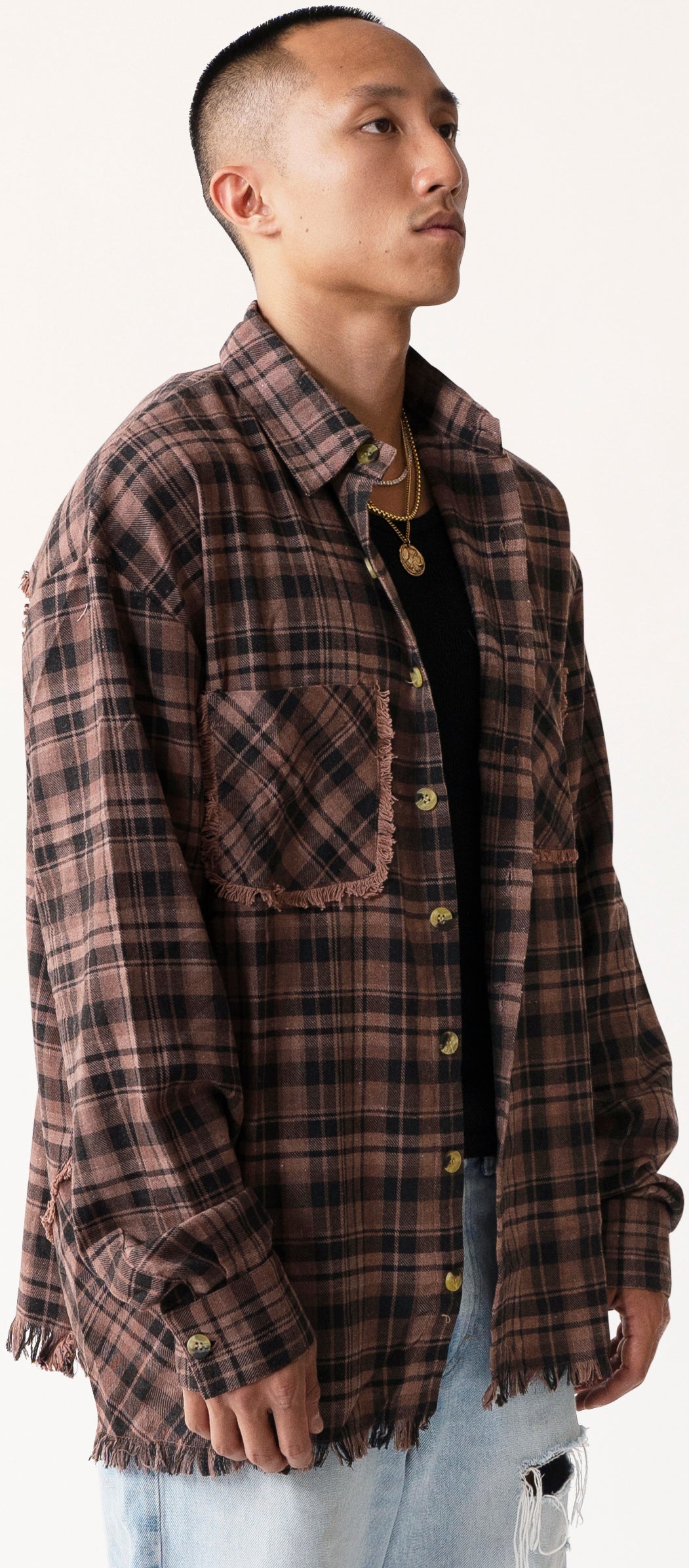 Raw Hem Flannel Shirt