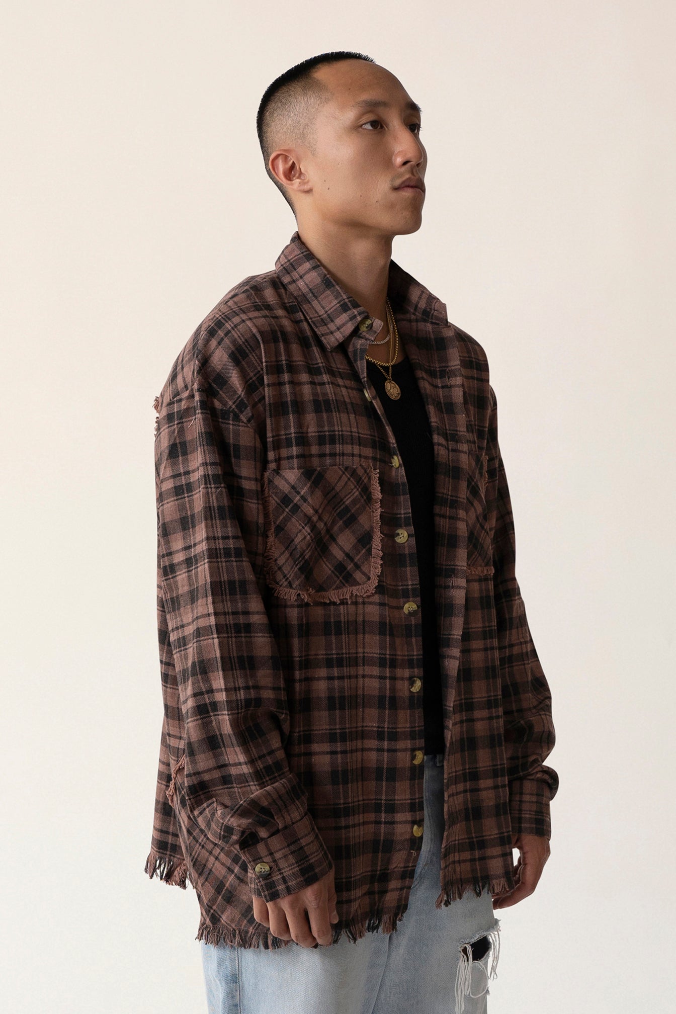 Raw Hem Flannel Shirt