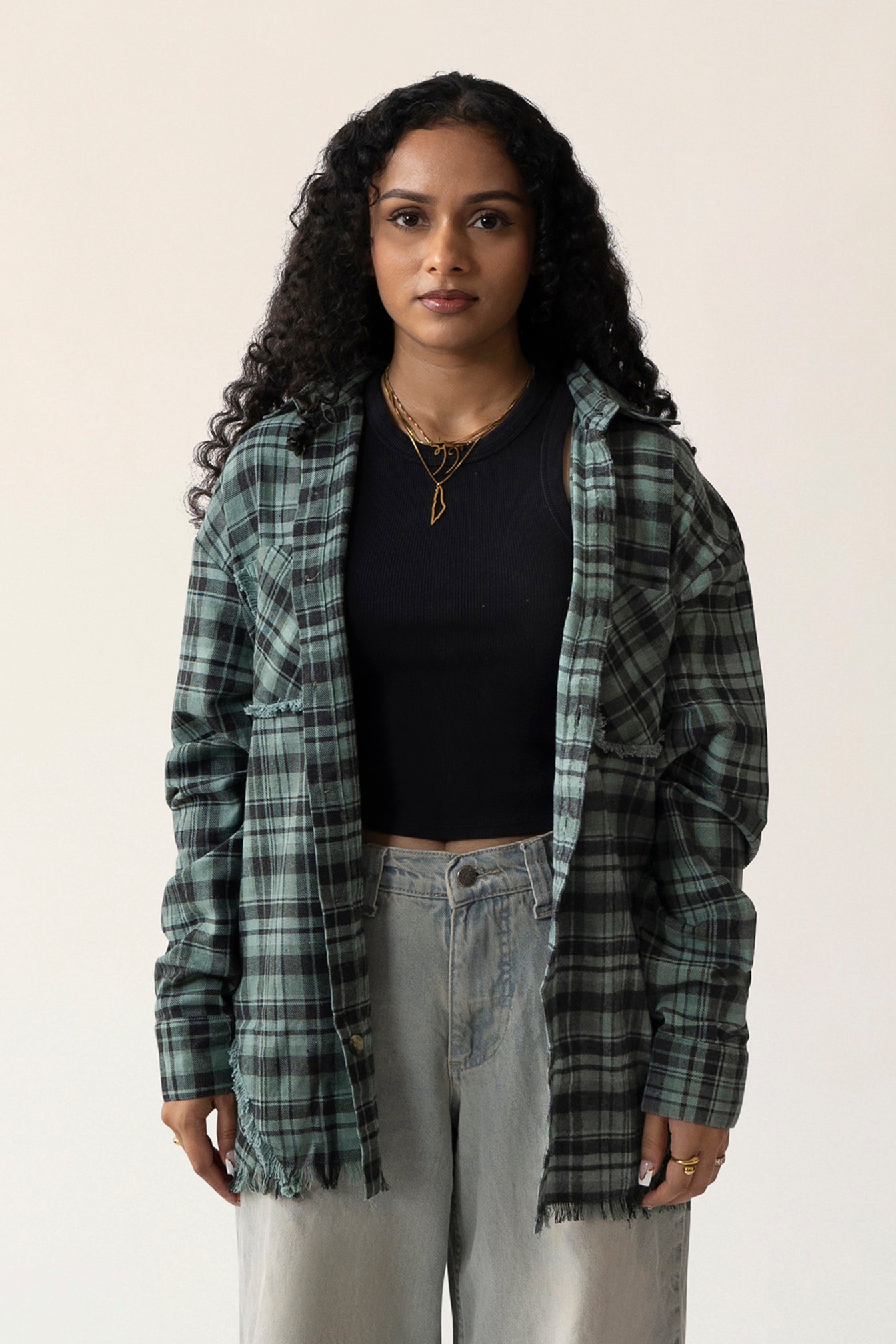 Raw Hem Flannel Shirt