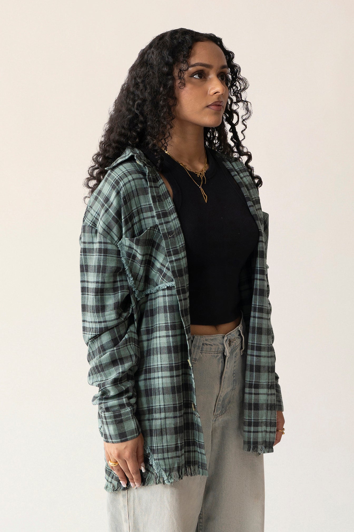 Raw Hem Flannel Shirt